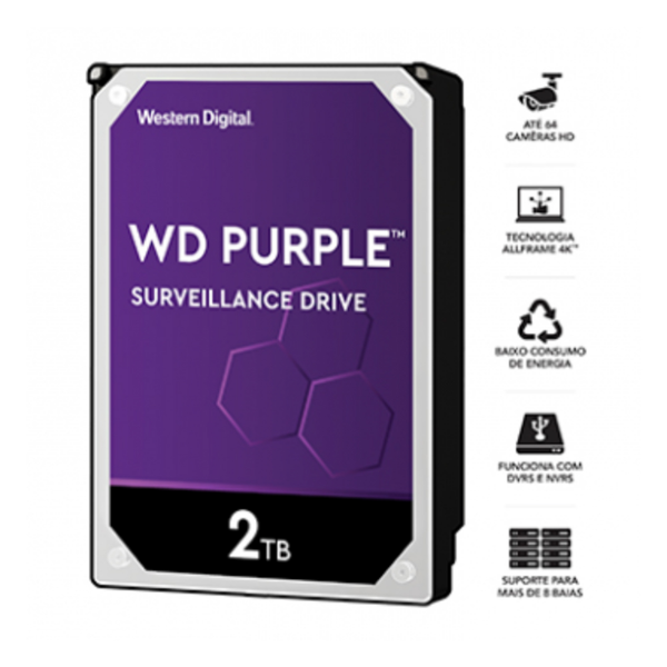 HDD WD Purple 2 TB para segurança / vigilância / DVR - Wd23purz
